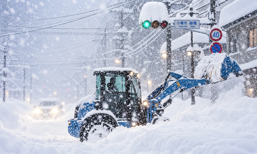 Heavy snow falling on a Japanese ski slope