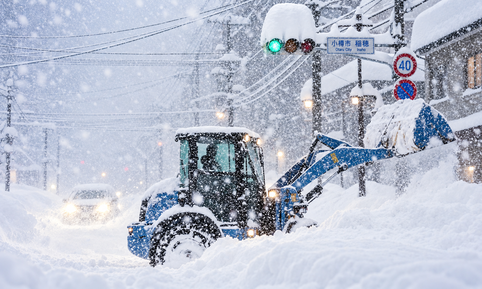 Heavy snow falling on a Japanese ski slope