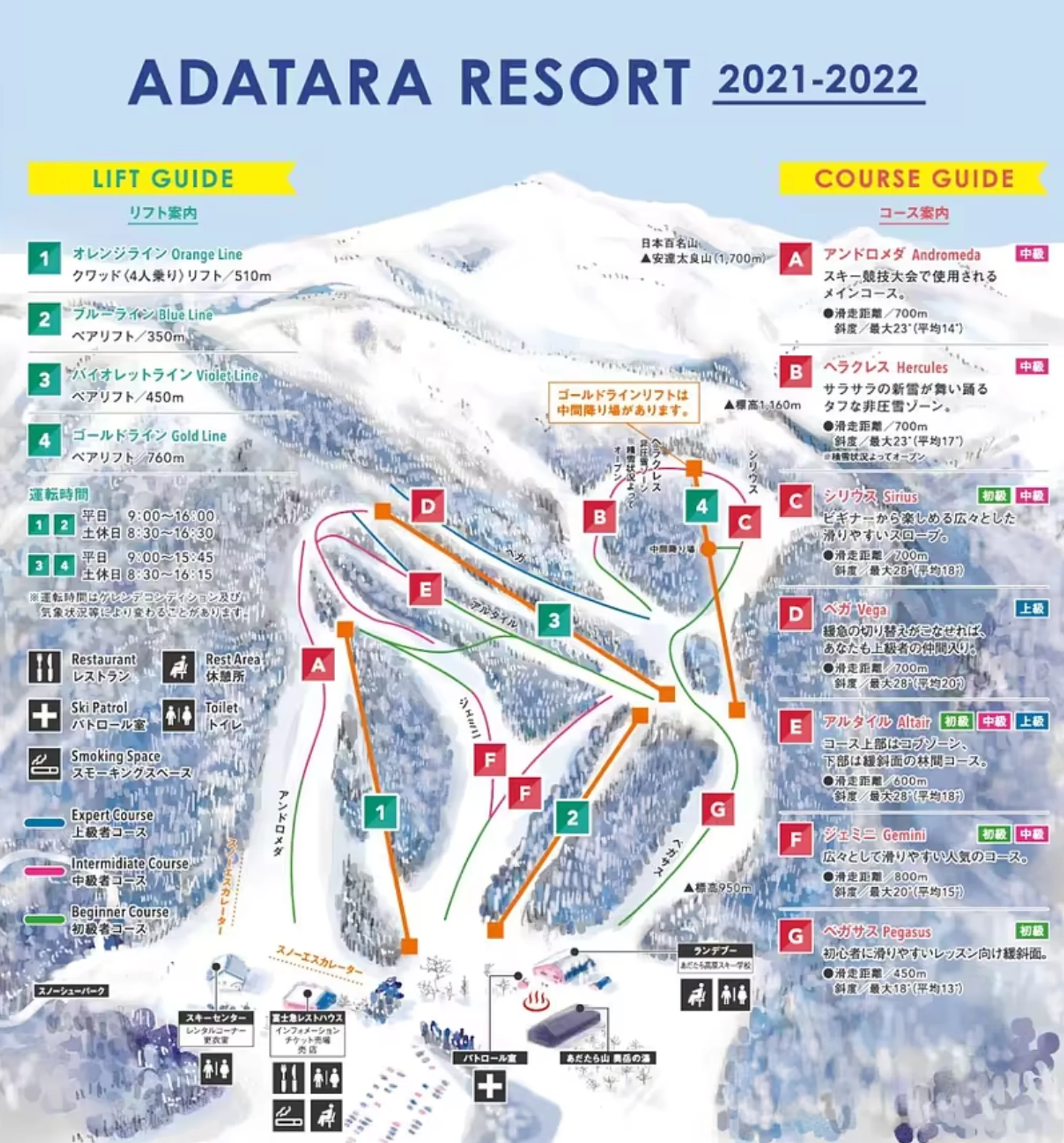 Adatara Kogen Ski and Trail Map