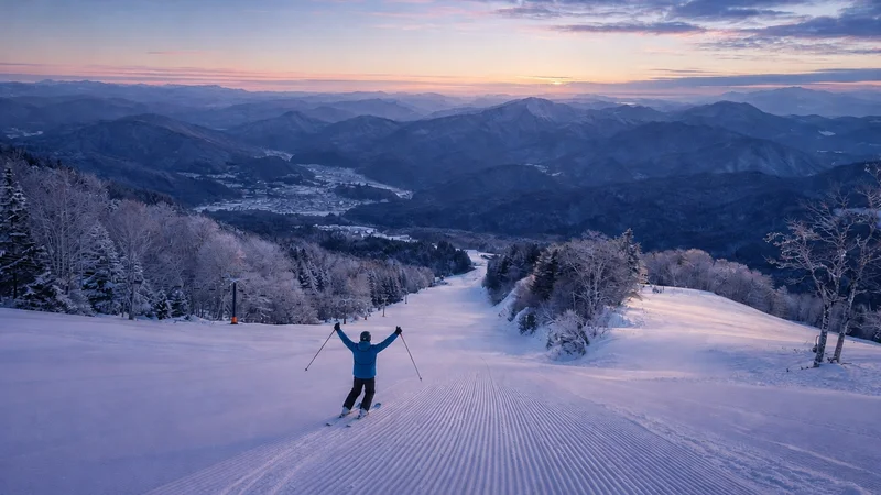 Empty ski run in Japan with no crowds