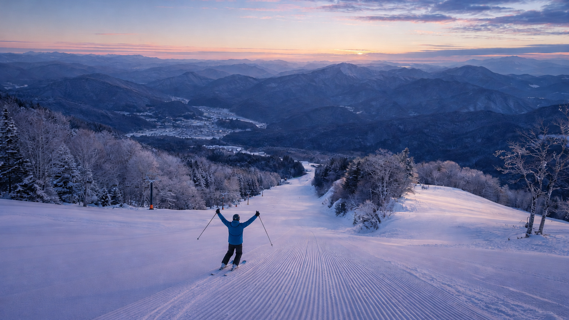 Empty ski run in Japan with no crowds