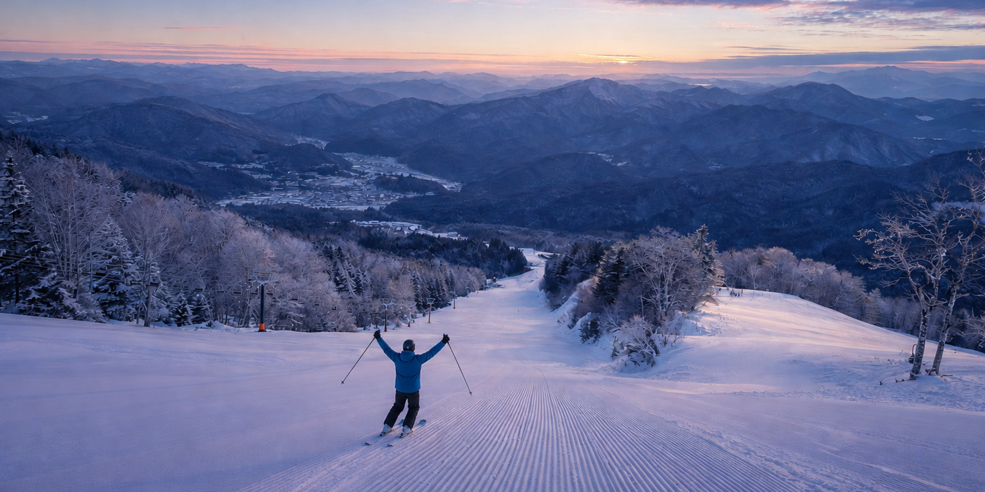 Empty ski run in Japan with no crowds