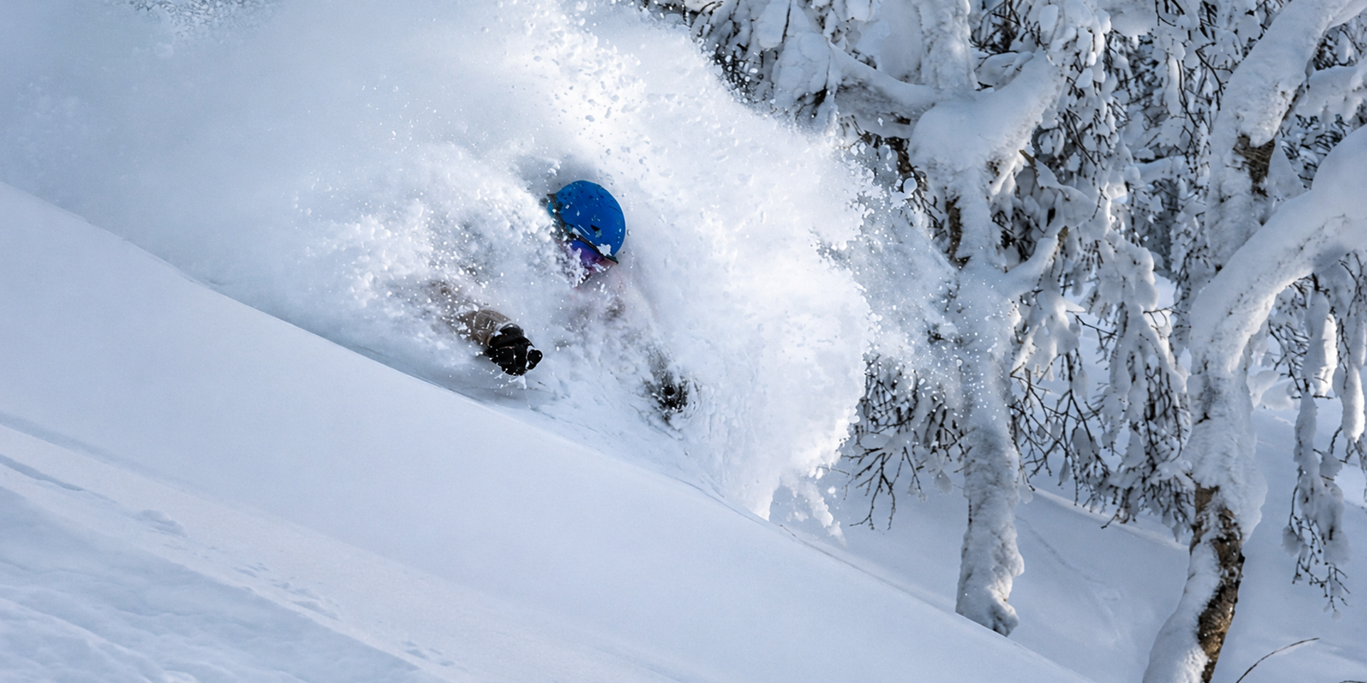 Skier neck deep in Japanese powder