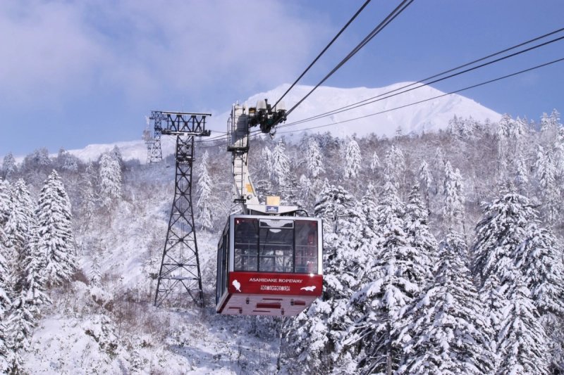 Asahidake ropeway on a bluebird day