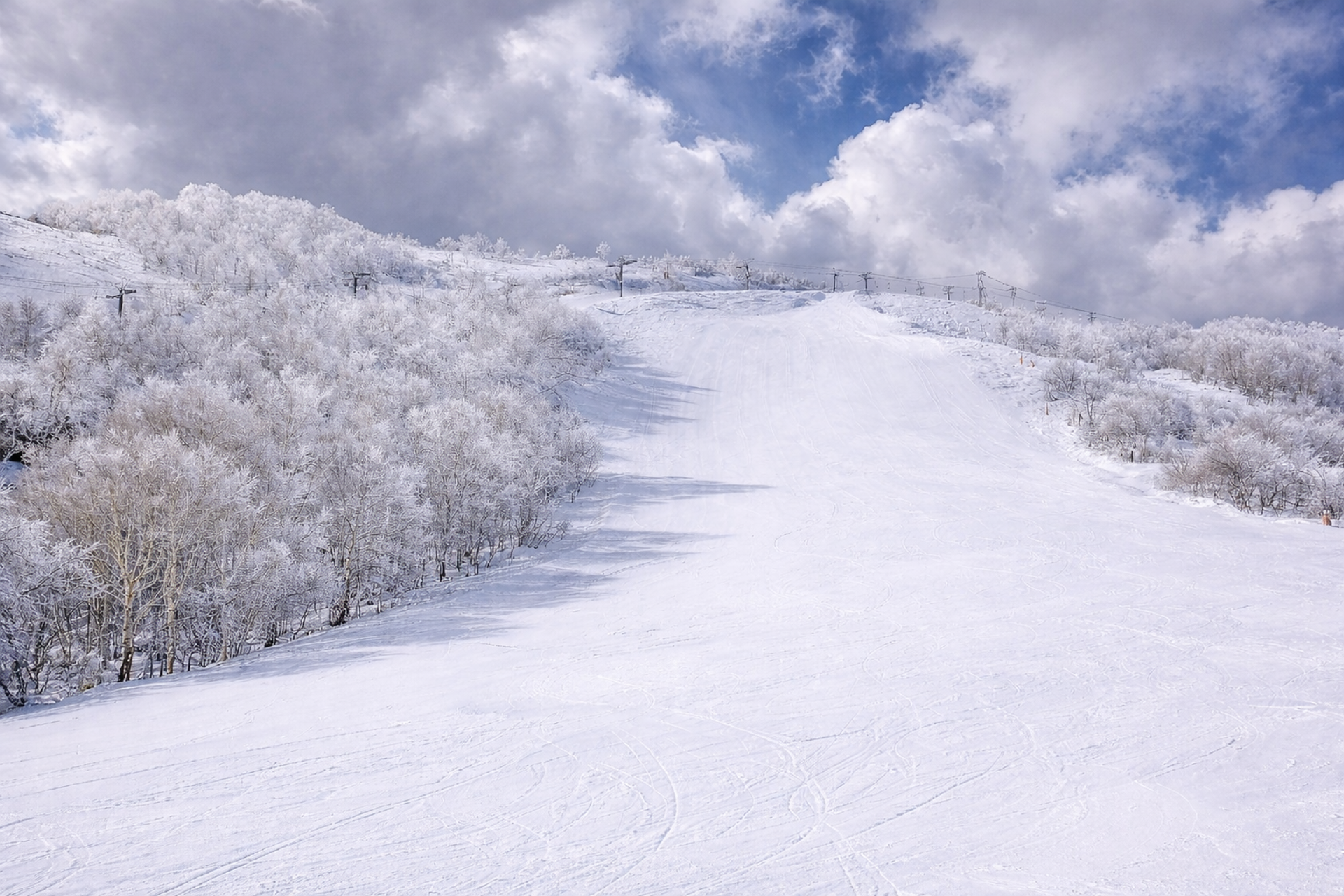 VIew up the main ski run at Kurumayama Kogen