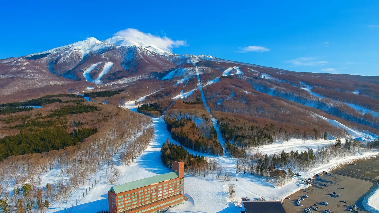 Aomori Spring Ski Resort on Mt Iwaki with beech forests.