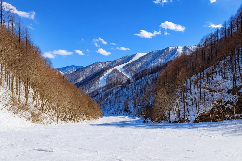 Katashina Kogen piste run on a lovely blue-bird day