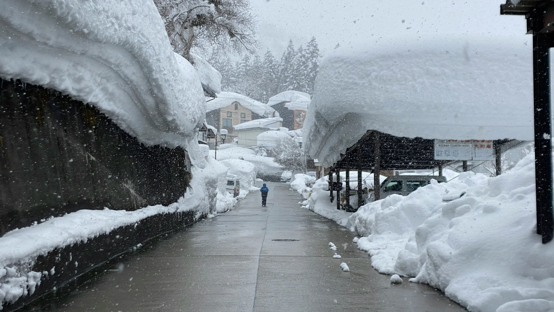 Nozawa village blanketed with snow