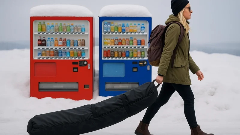 lady pulling a snowboard bag in the snow (Japan)