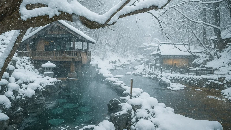 Snow falling at Takaragawa onsen - perfect after a day ripping japow.