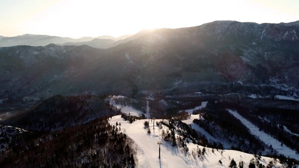 Okushiga Kogen mountain from above with ski runs in view