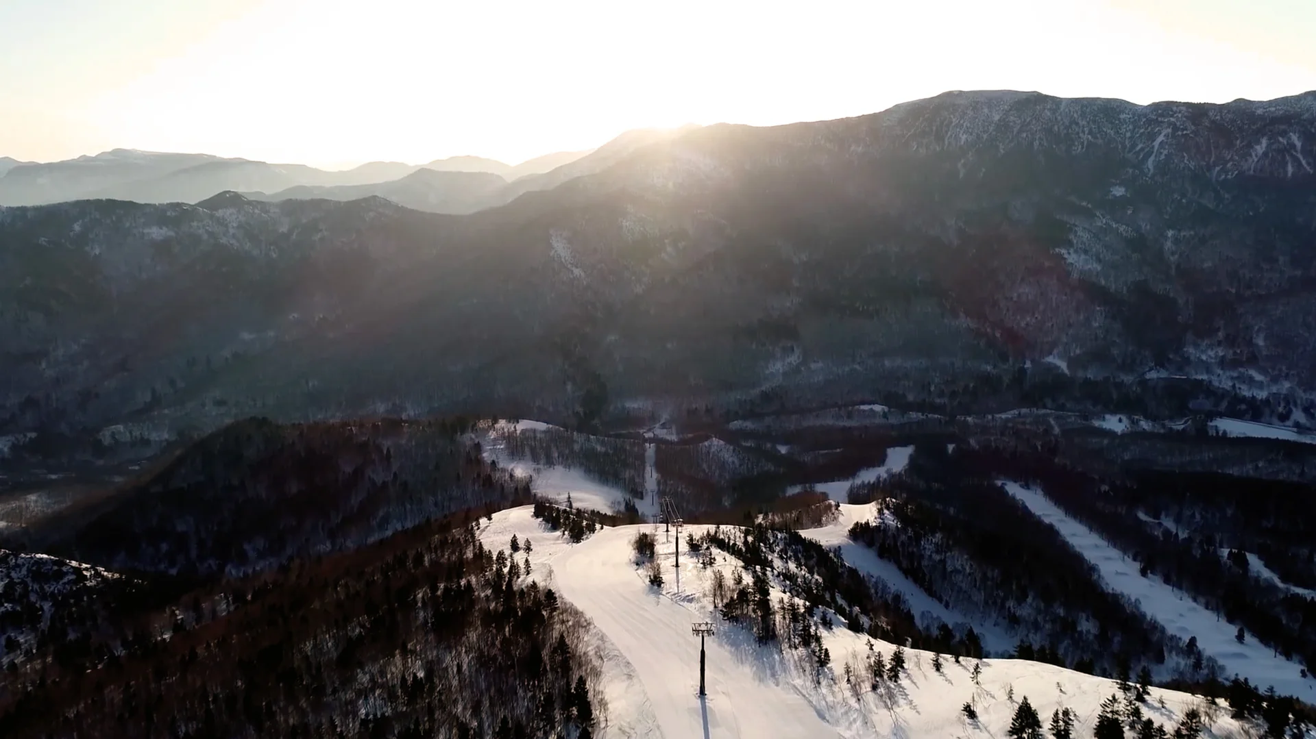 Okushiga Kogen mountain from above with ski runs in view