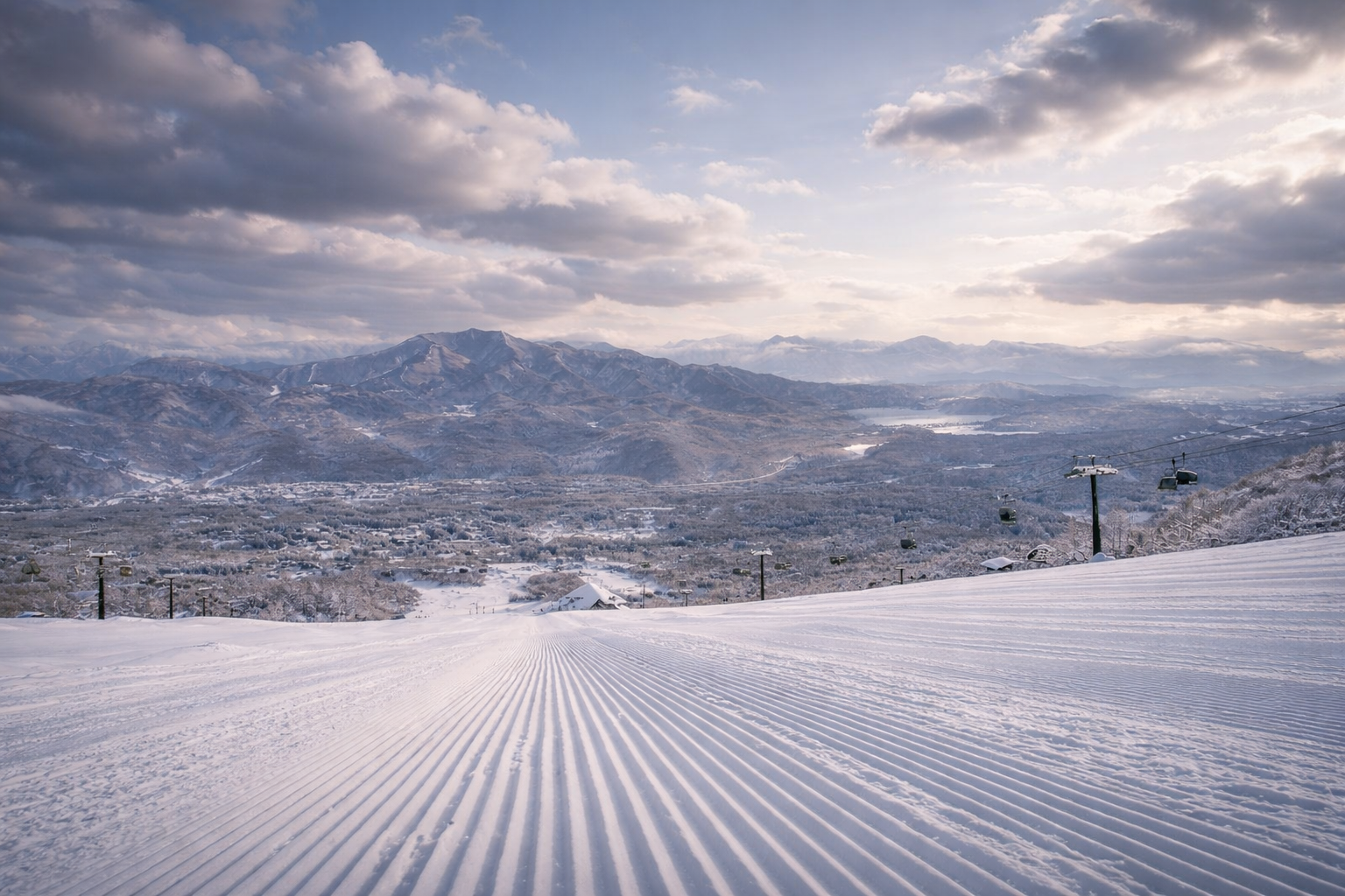 Freshly groomed ski run at Ikenotaira Onsen