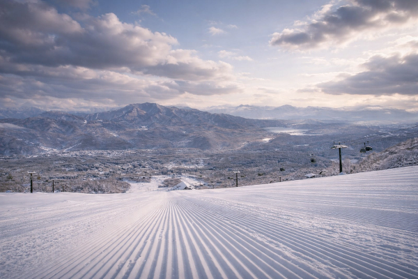 Freshly groomed ski run at Ikenotaira Onsen