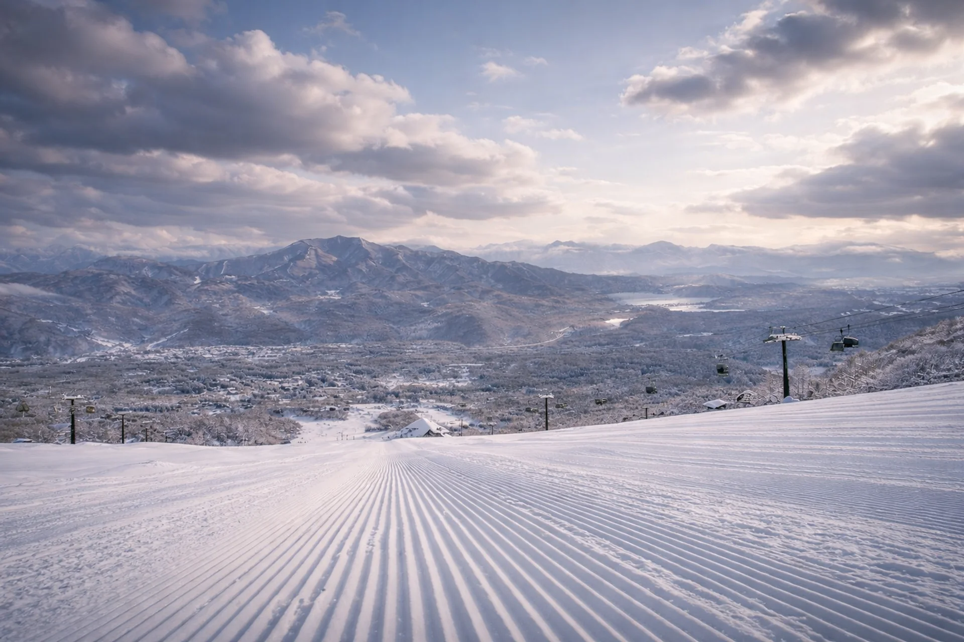Freshly groomed ski run at Ikenotaira Onsen