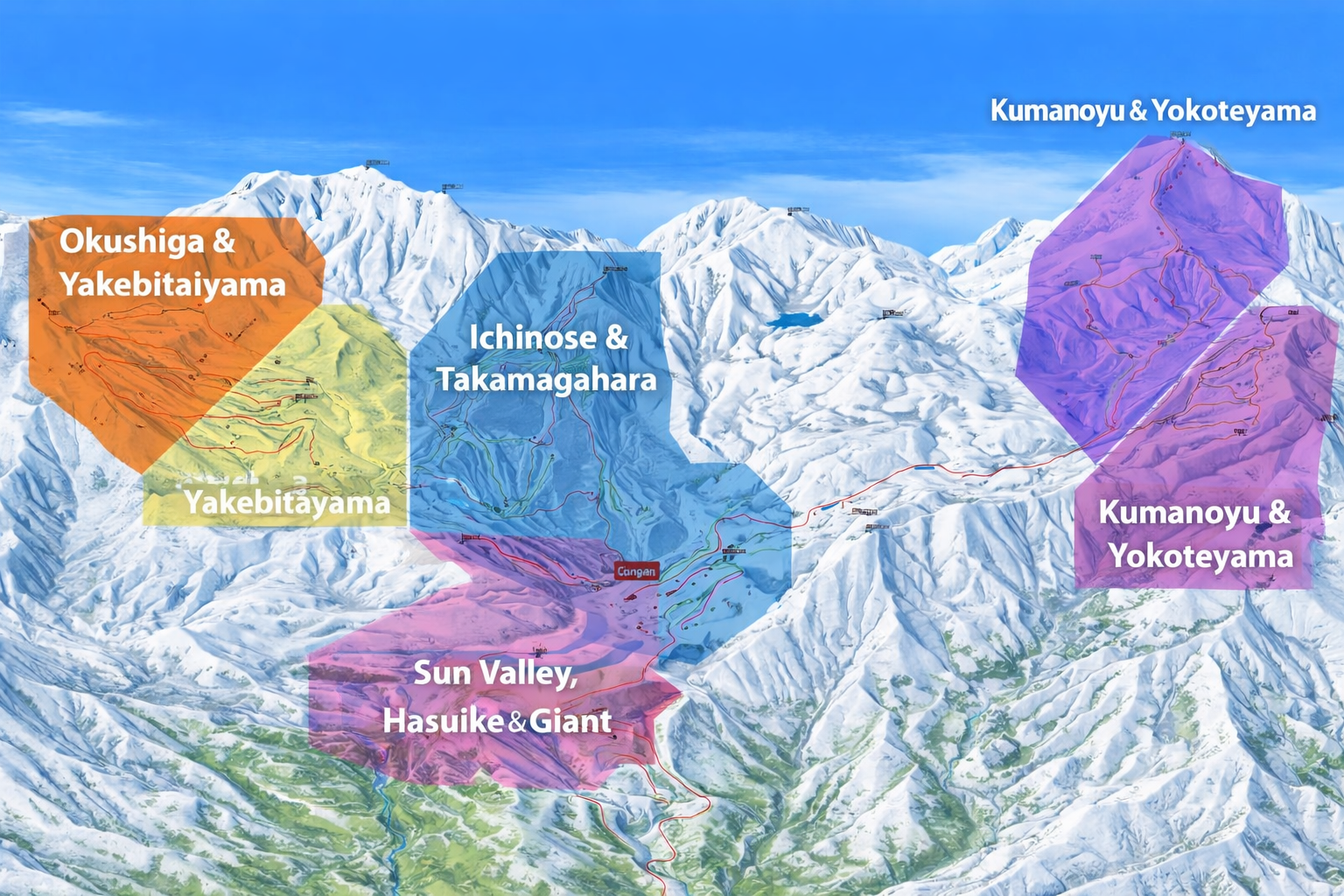 Main areas in Shiga Kogen 