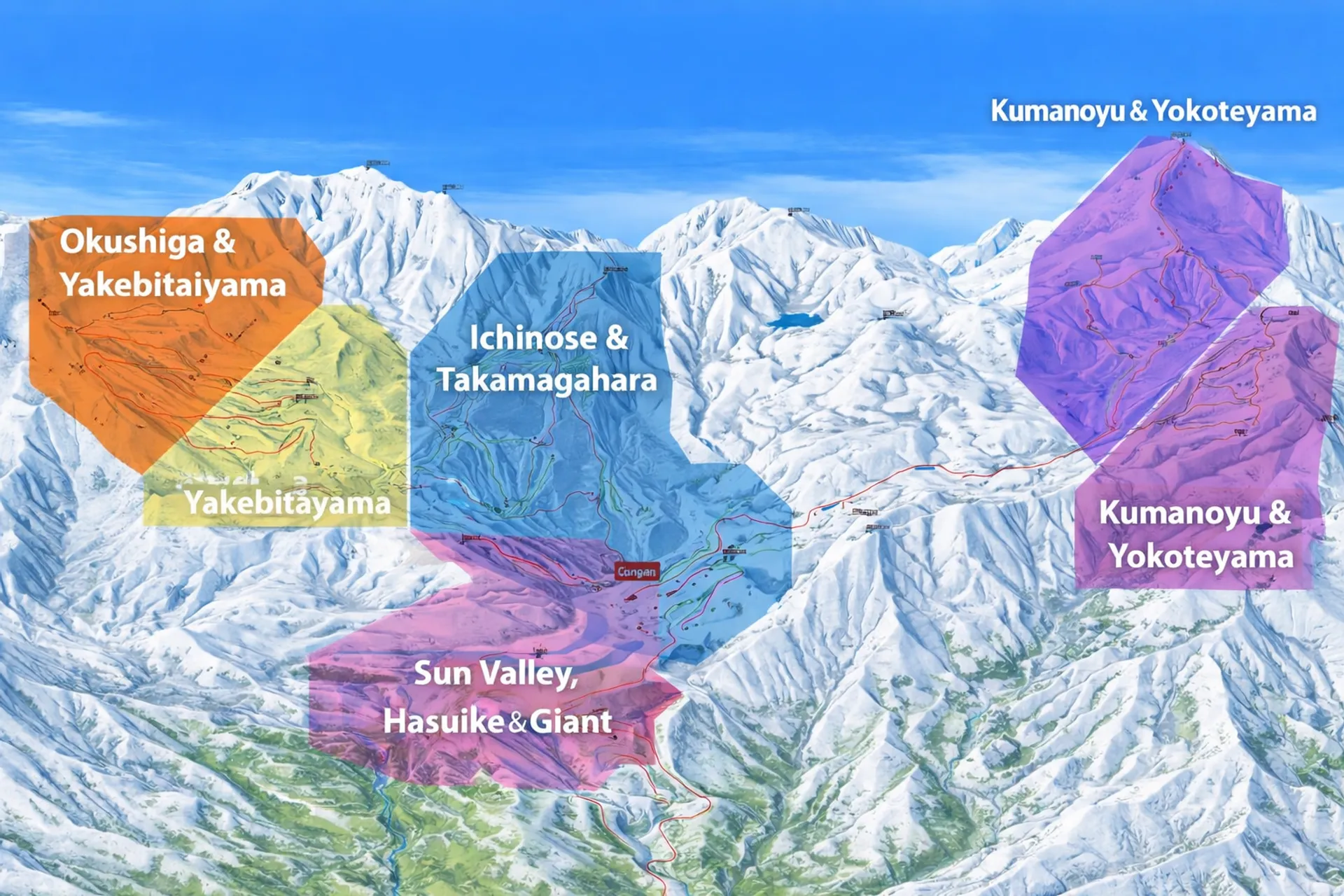 Main areas in Shiga Kogen