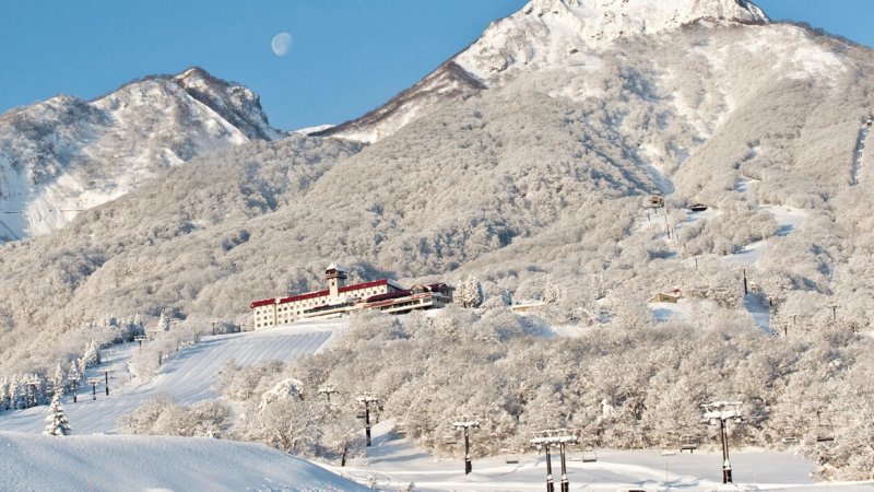 Resort and mountain views at Myoko Kogen