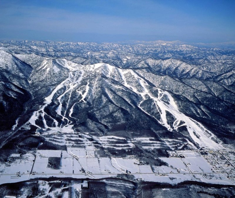 Drone shot of Furano ski resort mountain