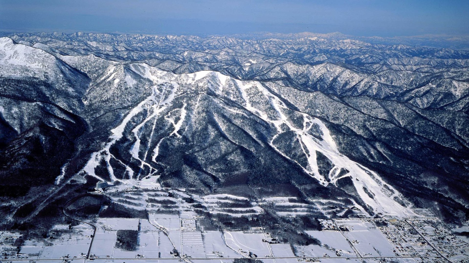 Drone shot of Furano ski resort mountain