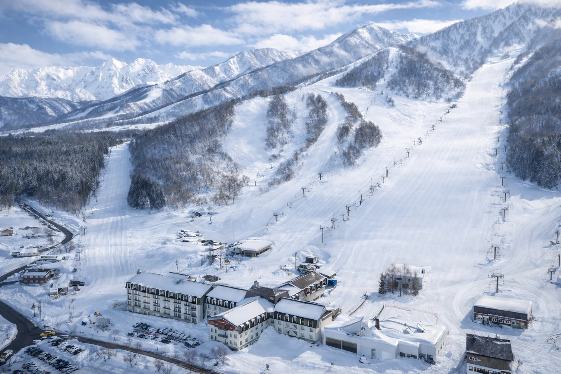 Hakuba Norikura Onsen Ski Resort from above