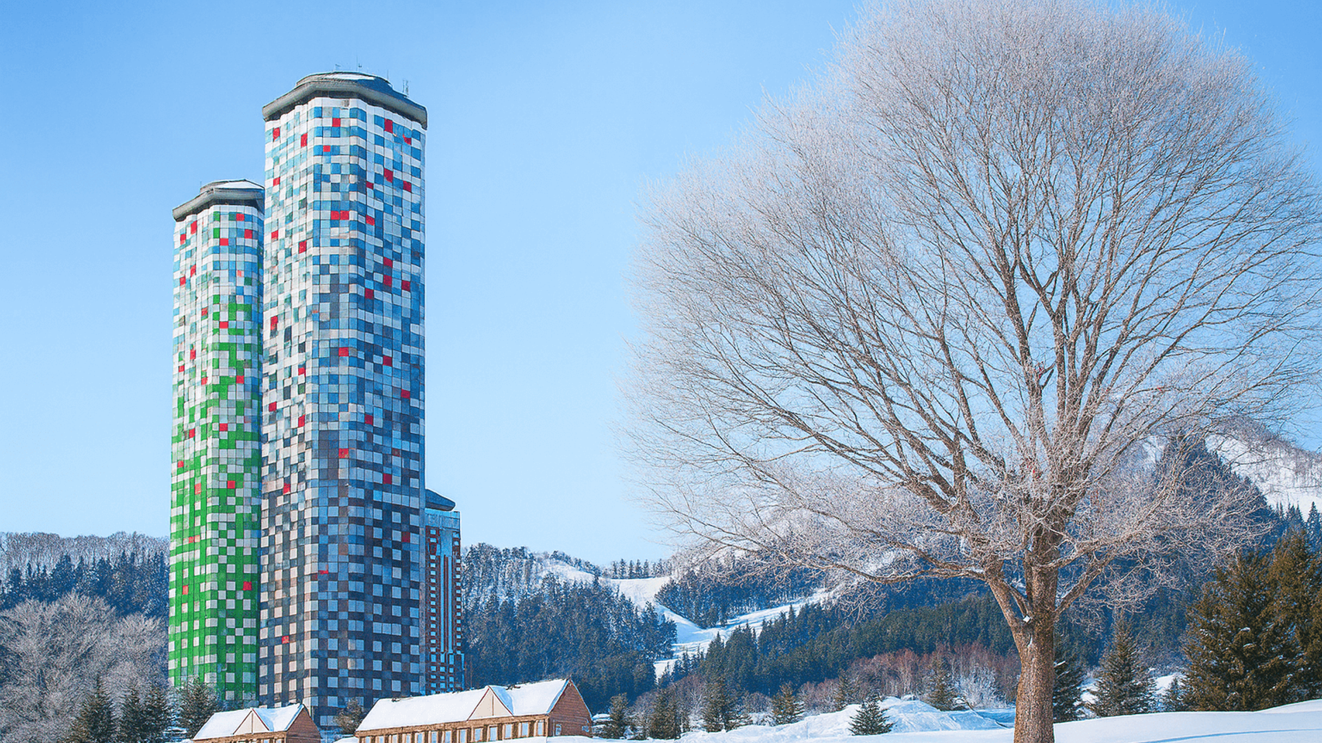 Tomamu Resort with the Tower buildings dominating the skyline