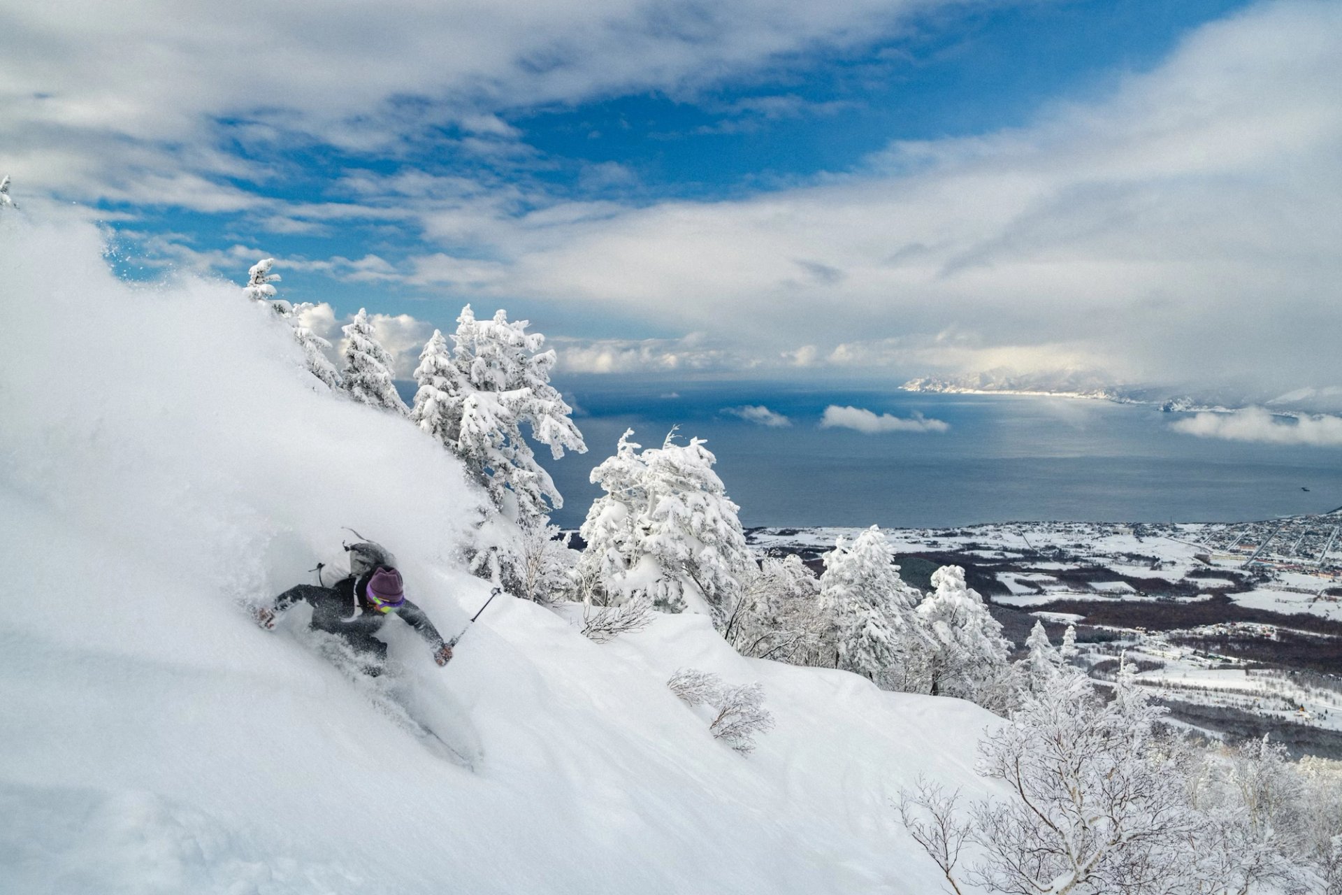 Skier covered in Hokkaido powder
