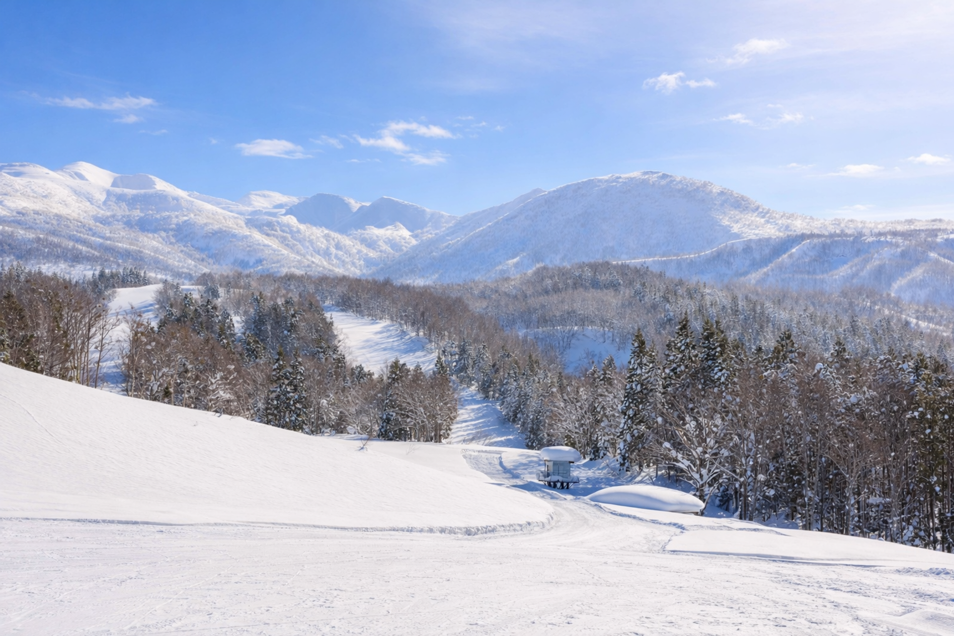 View down a nice ski run at Yudonosan Ski Resort