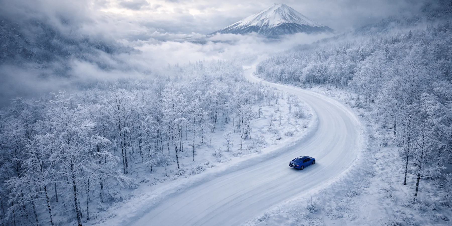 Car driving in the snow in Japan