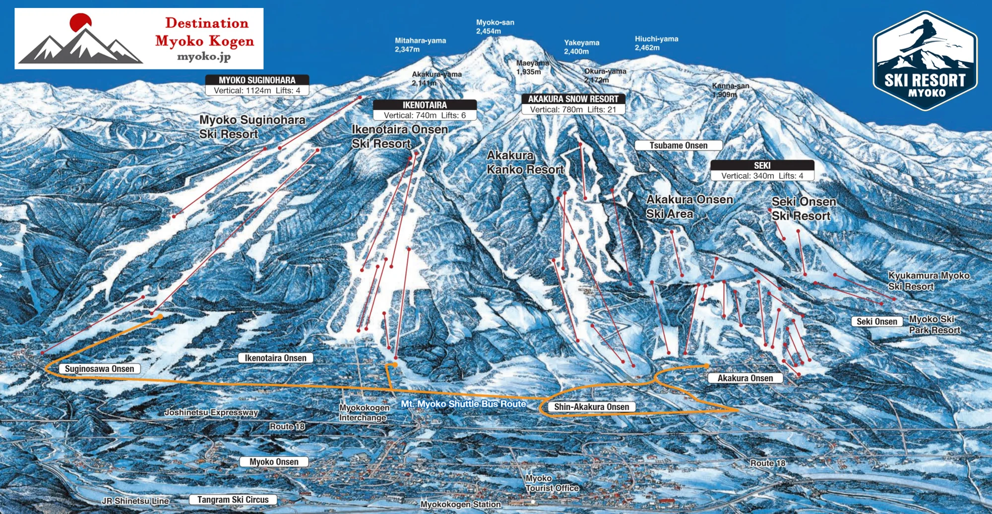 Myoko Kogen ski and trail map