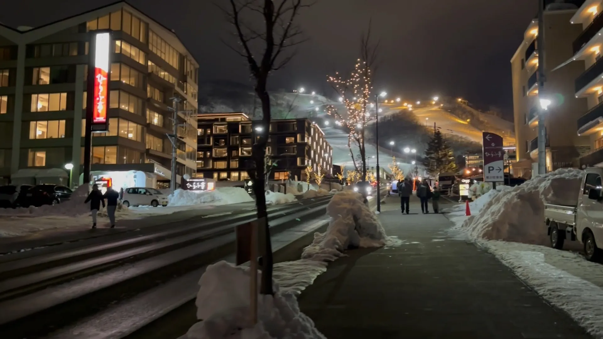 Niseko village at night