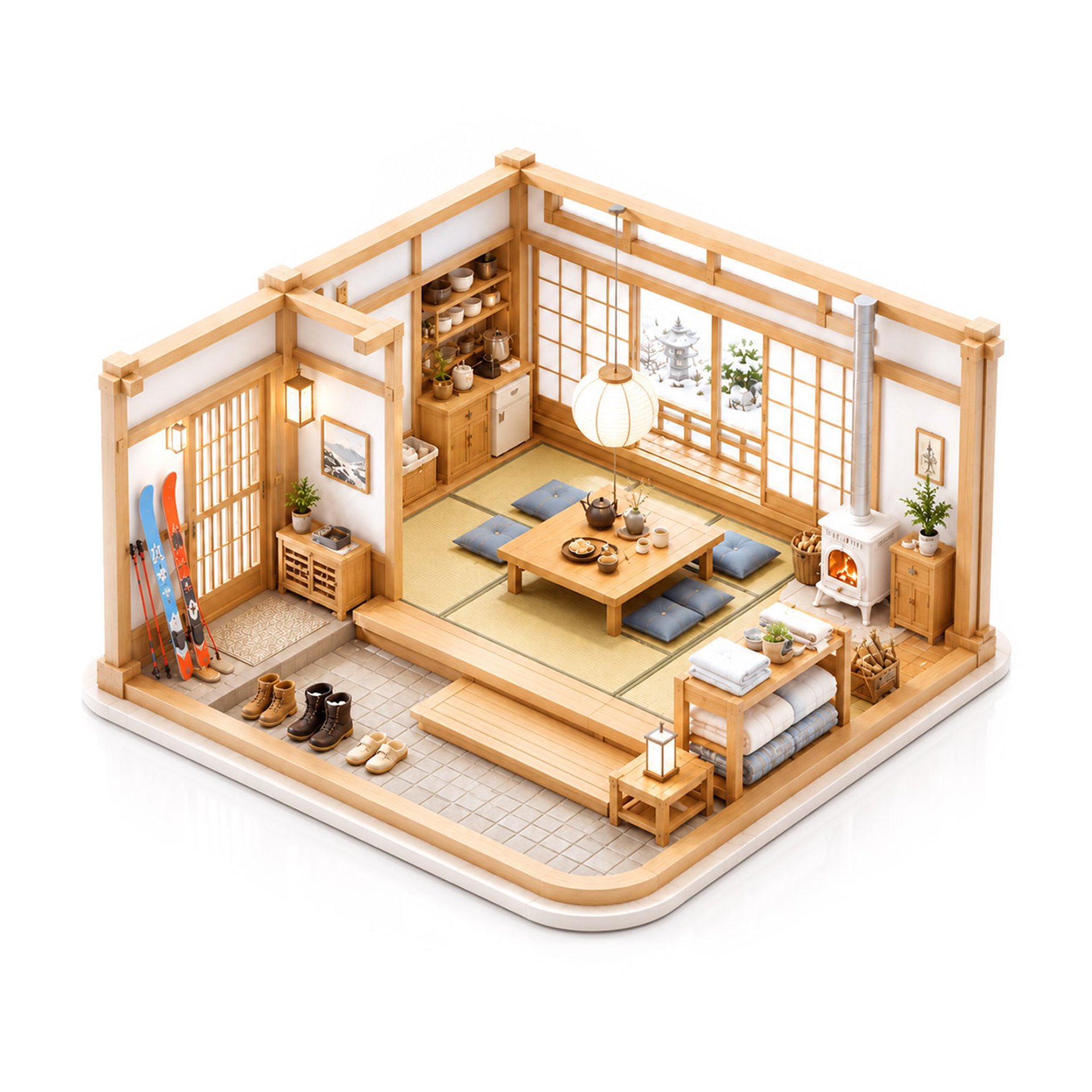 3d graphic showing a minshuku in japan