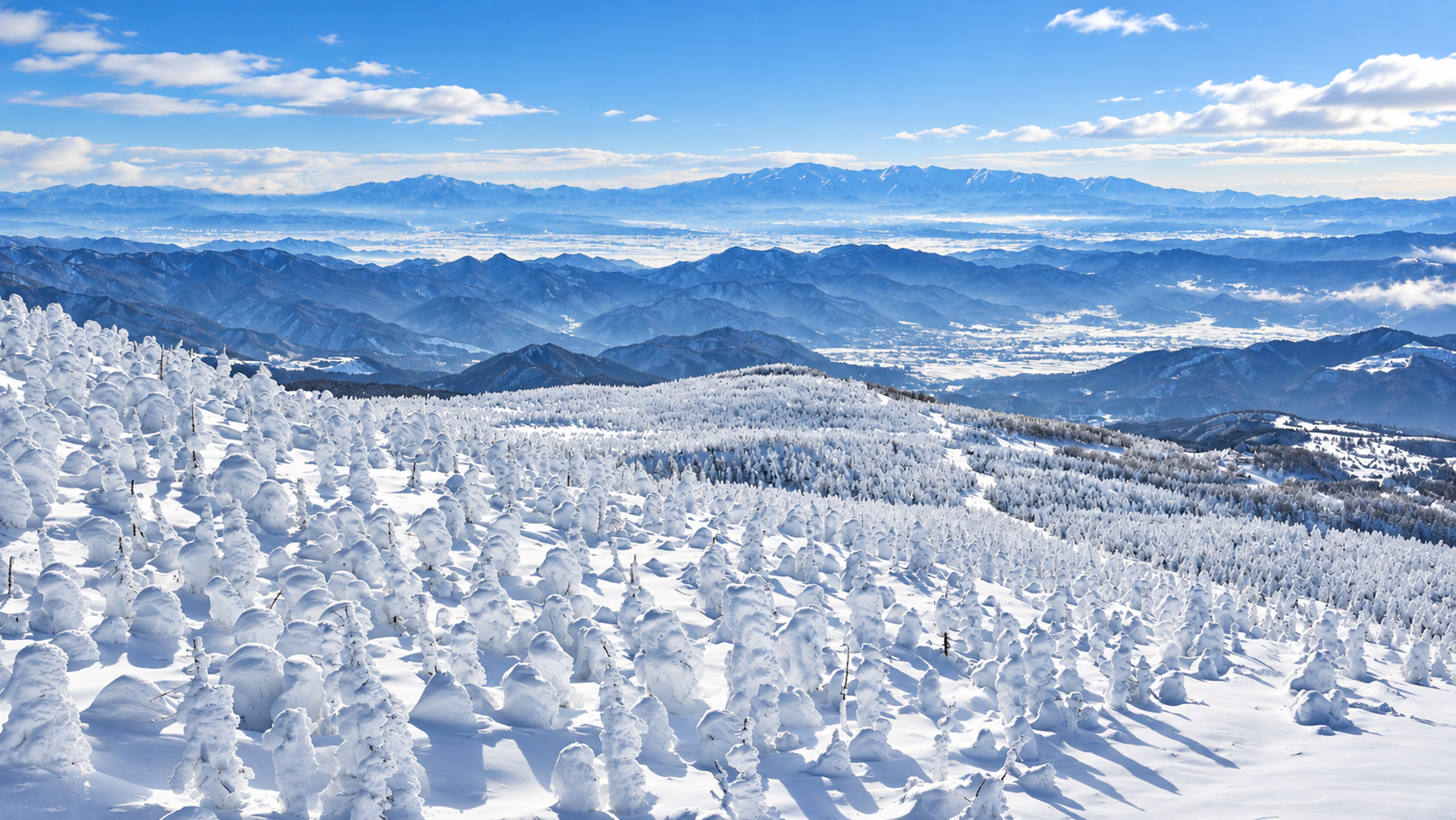 View over snow monsters and the Zao valley