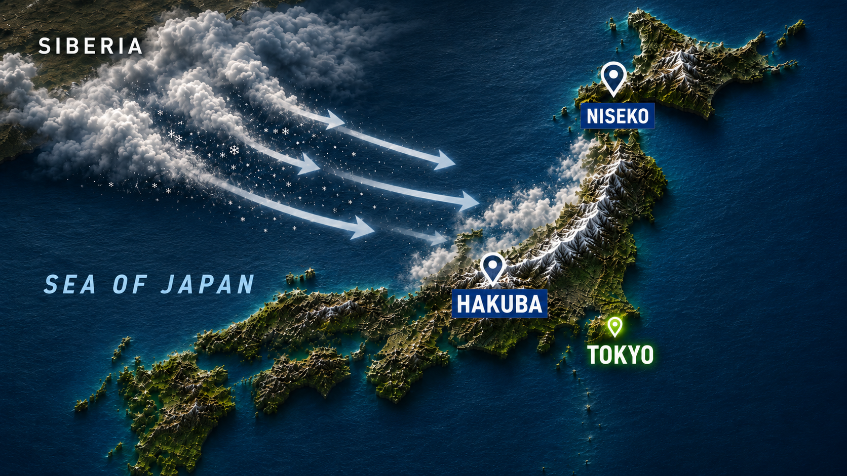 Map showing a storm coming from Siberia to Japan