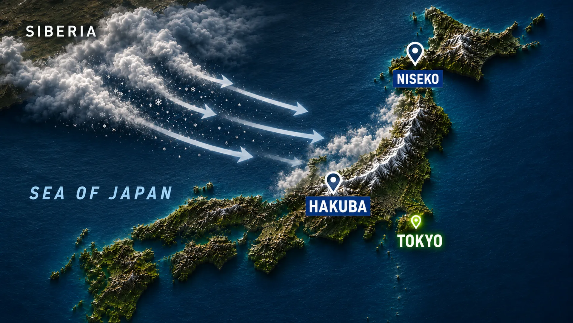 Map showing a storm coming from Siberia to Japan