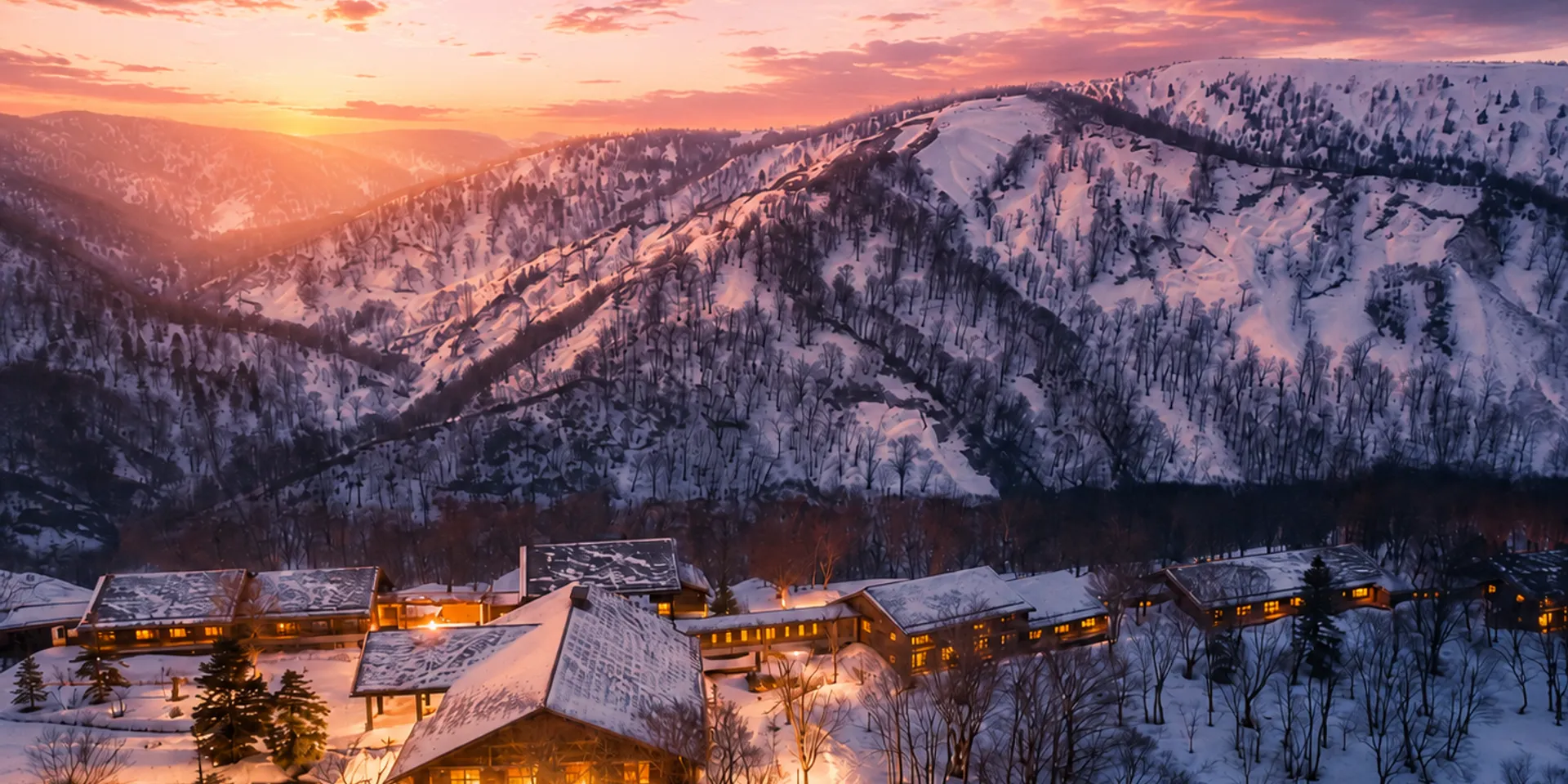 Views over the Hakkoda mountains as the sun comes up