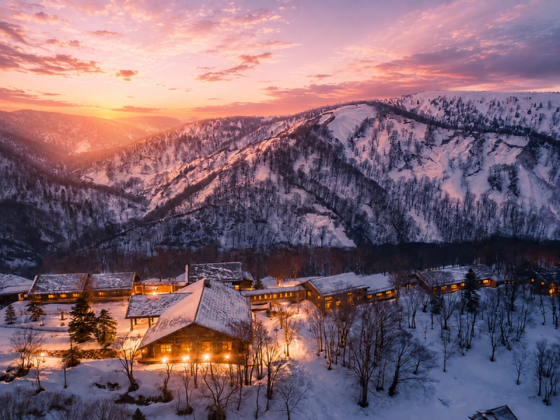 Views over the Hakkoda mountains as the sun comes up