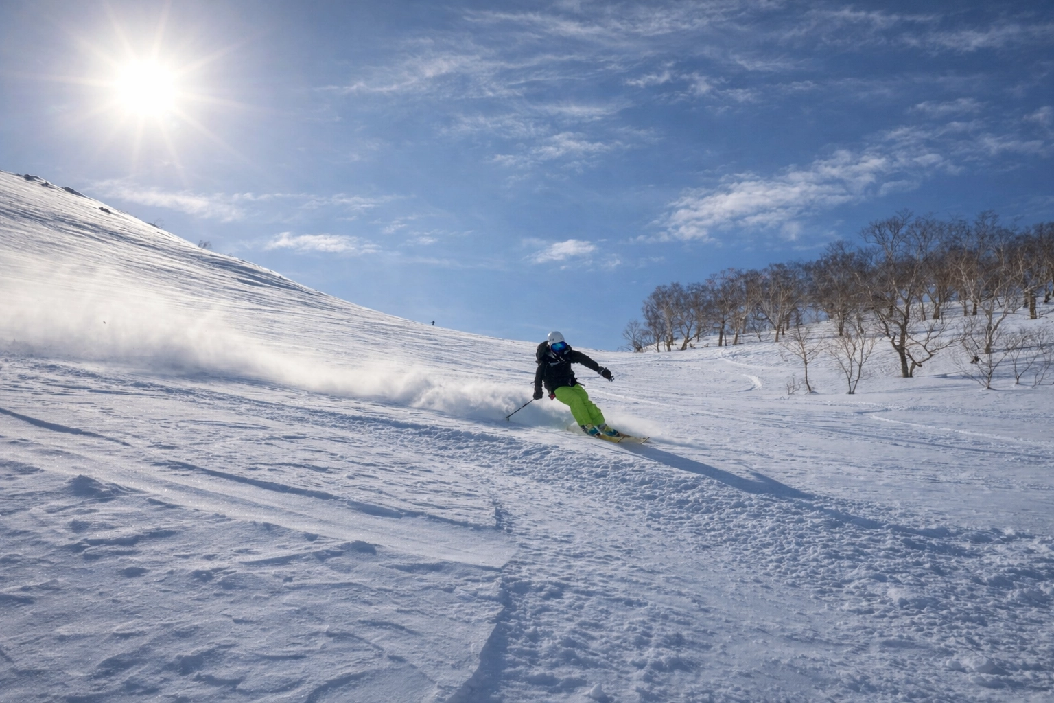 Spring skiing with the sun out in Japan