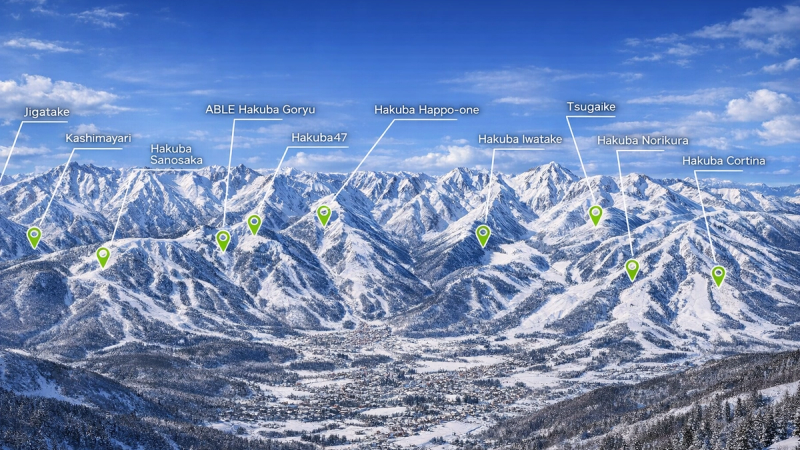 View of the resorts at Hakuba Valley