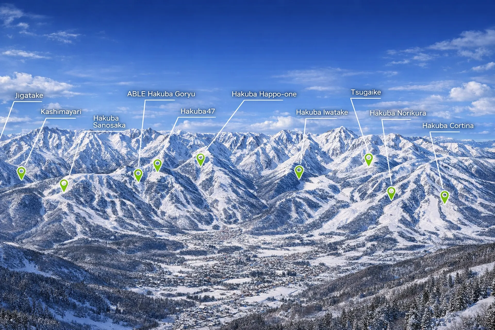 Graphic outlining the areas of the Hakuba Valley