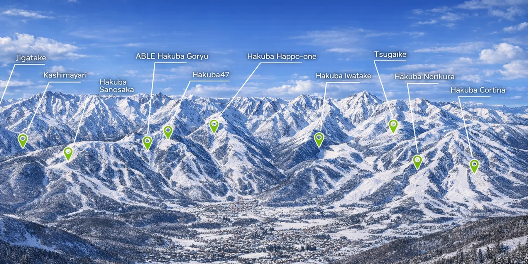 View of the resorts at Hakuba Valley