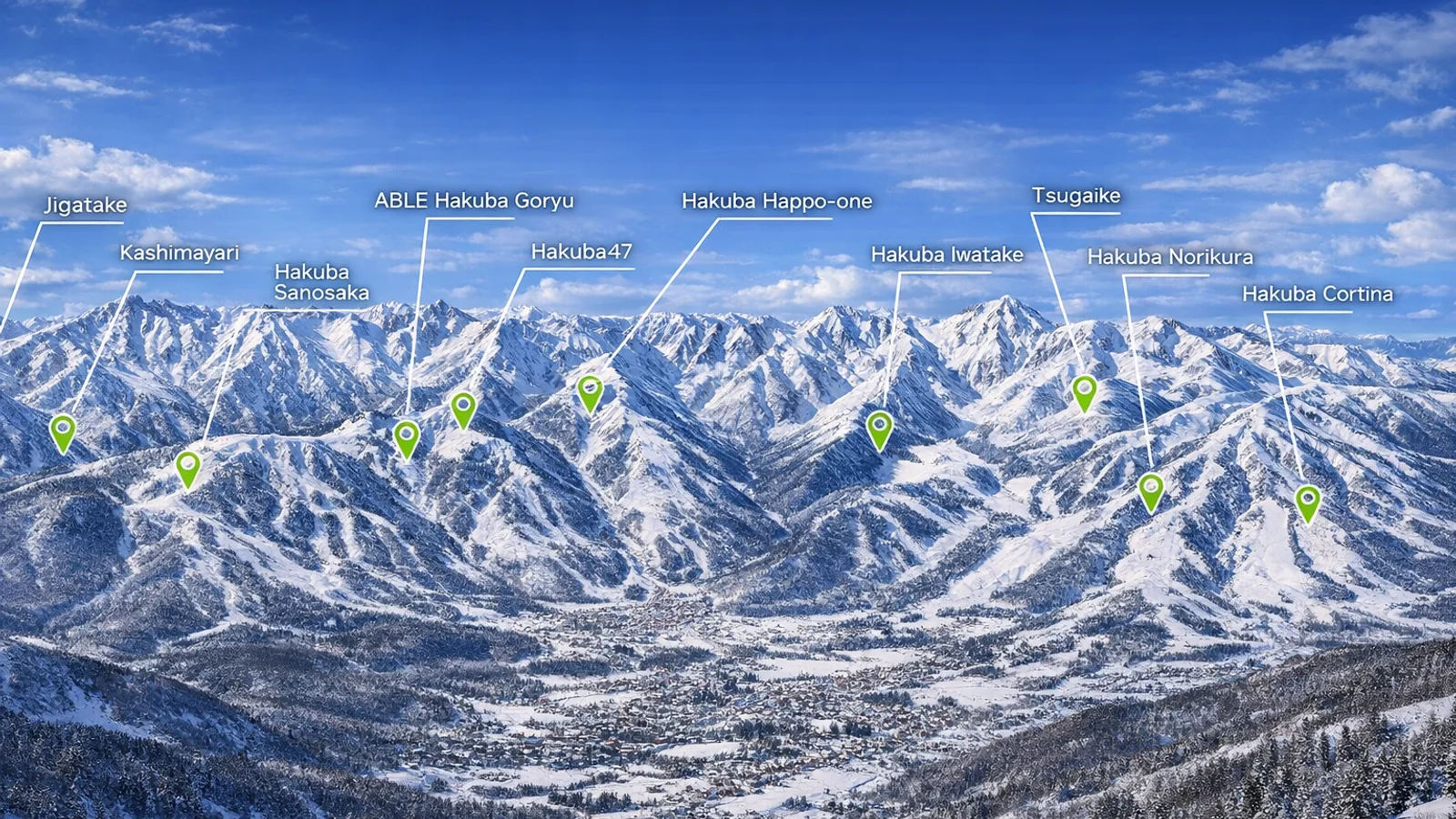 Map and names of Hakuba Valley