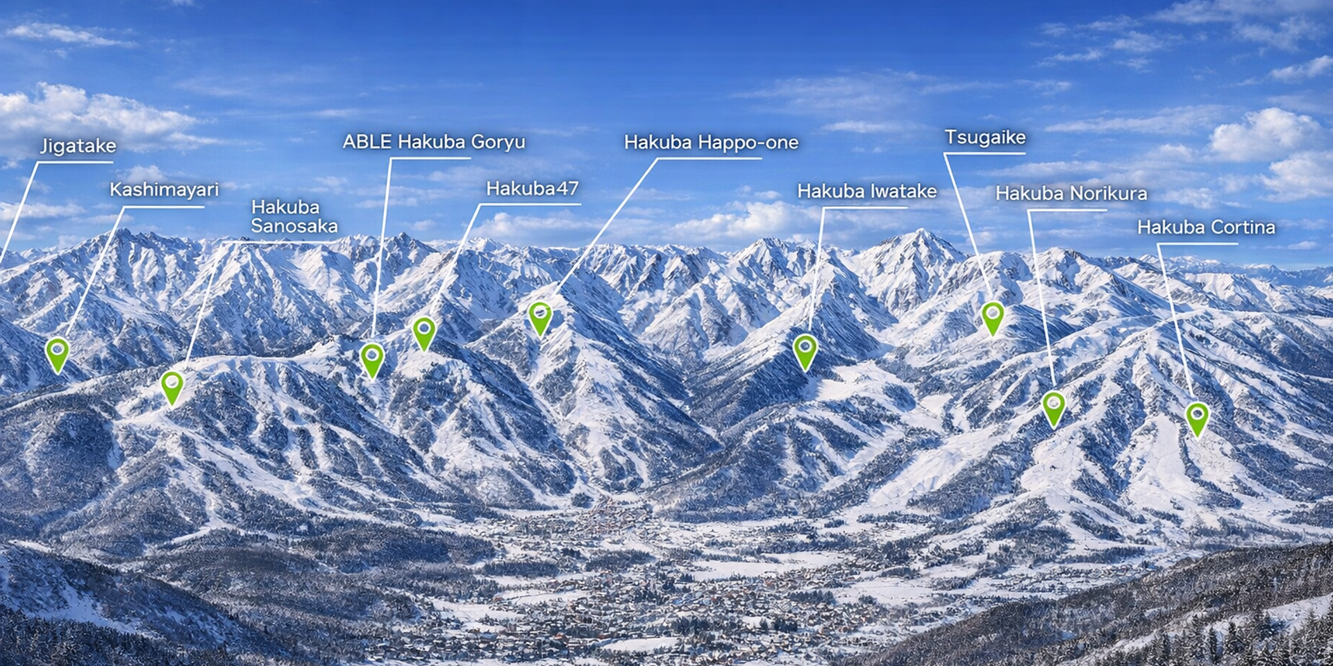 View of the resorts at Hakuba Valley
