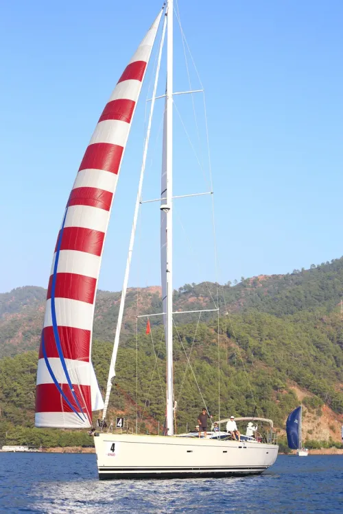 Crimson stripes on the sails — edited with FLUX 3 Image Klein