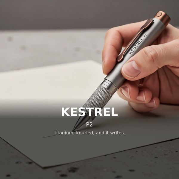 Kestrel P2, a product ad built with the flux-3-product-ads skill