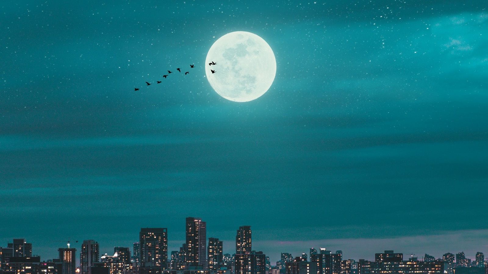 Keyframe 2 — moonrise over the city