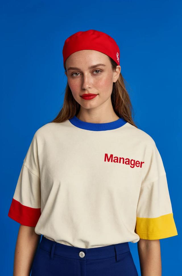 Fashion portrait with legible lettering printed on a T-shirt