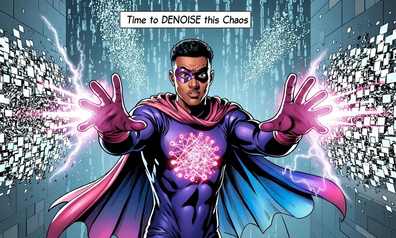 Diffusion Man fighting corrupted code