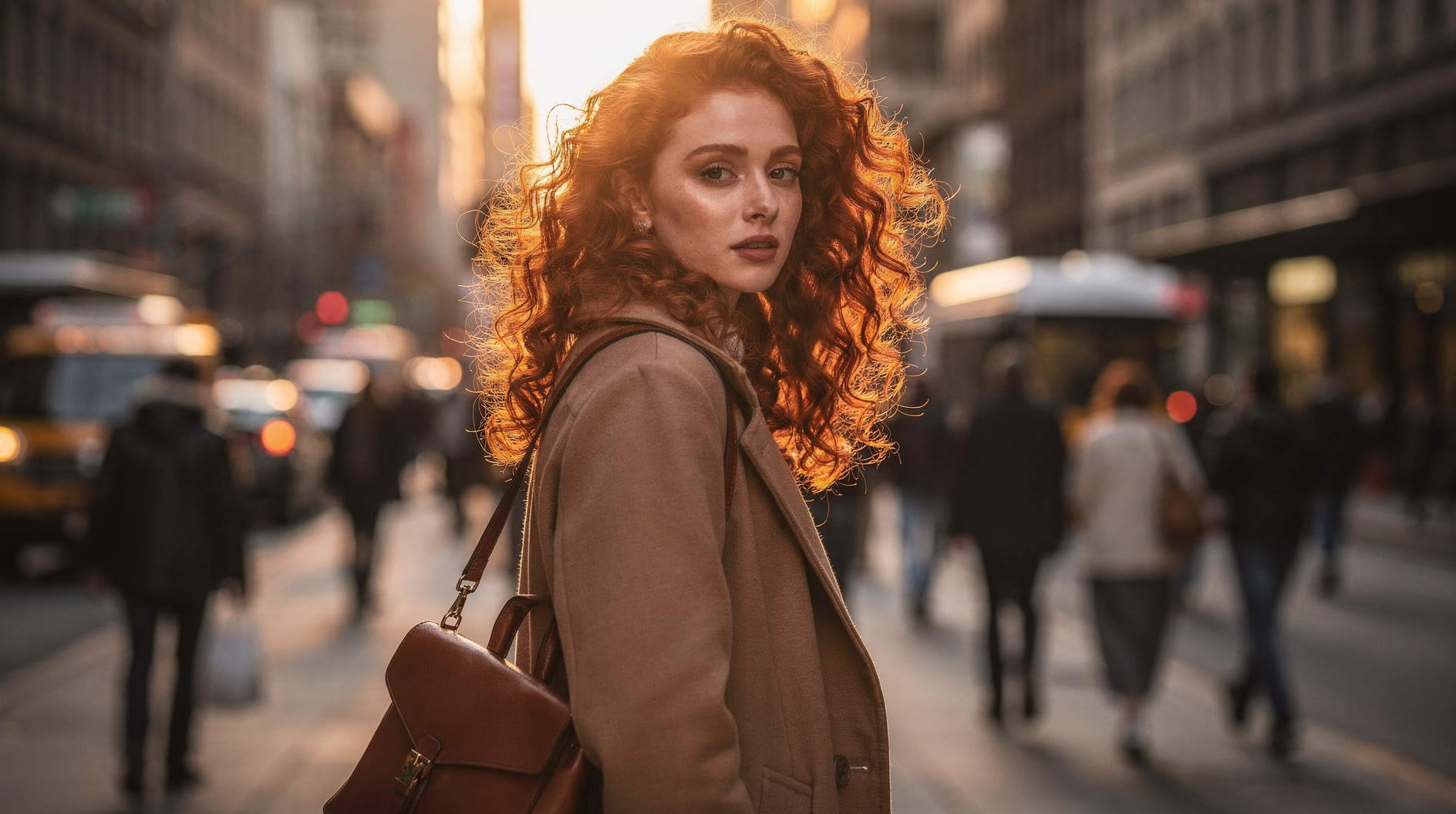 Fashion editorial portrait with golden hour light