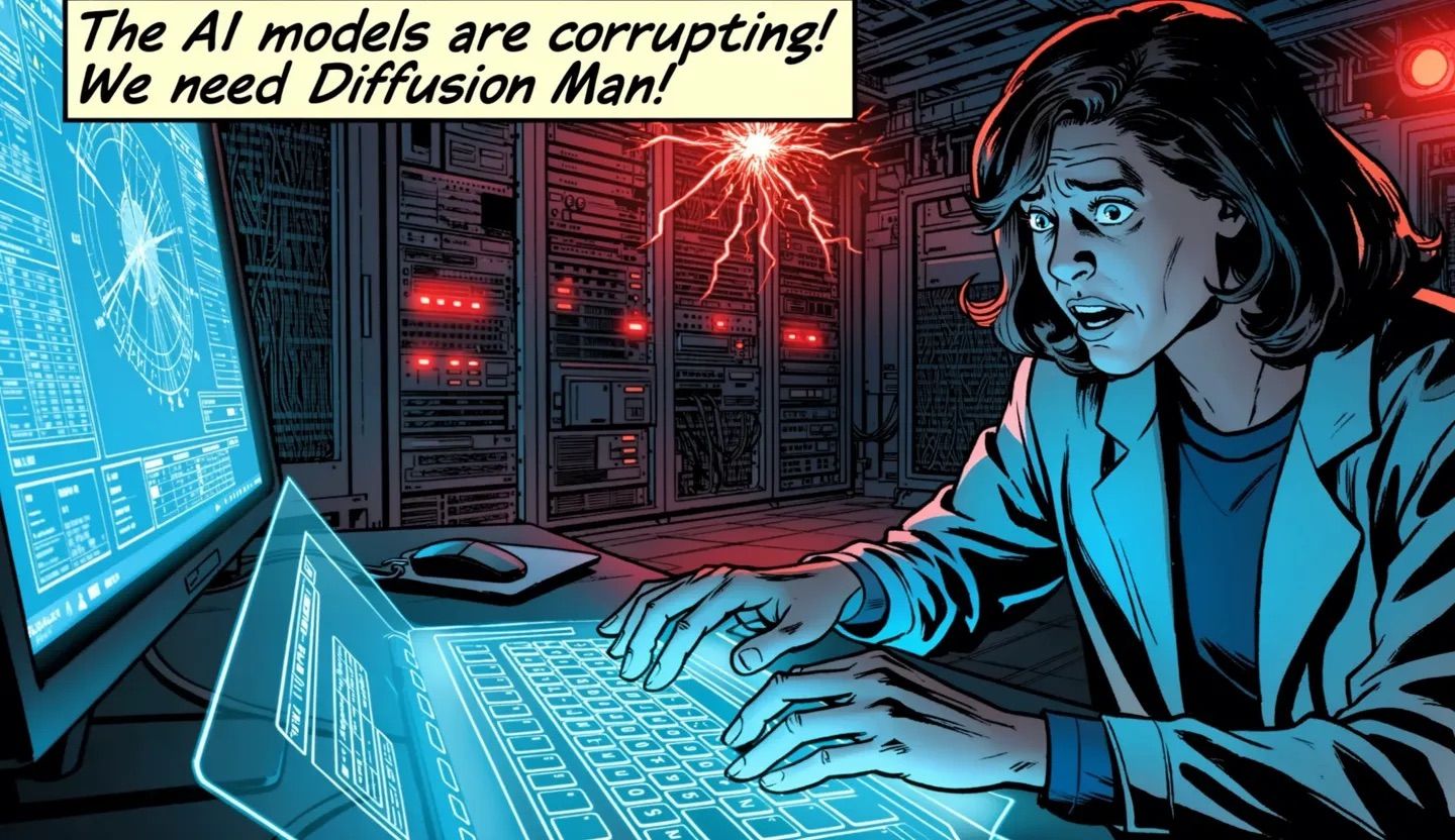 Worried scientist in server room